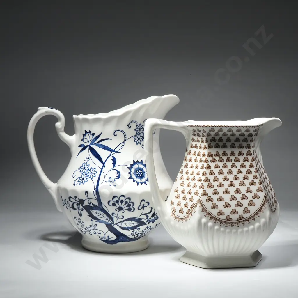 Vintage J&G Meakin England ‘Blue Nordic’ Classic White Milk Jug Floral Pitcher & An Adams "Sharon" Pitcher/Jug Image 1++