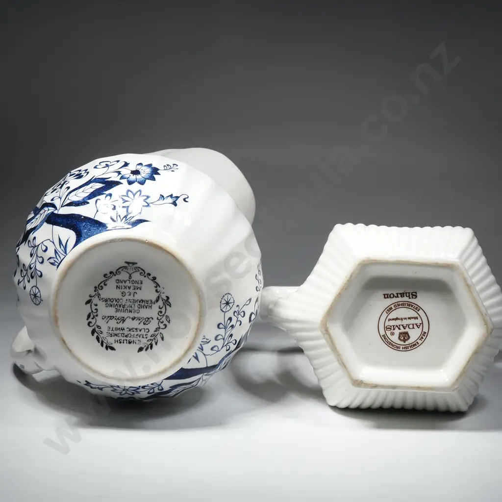 Vintage J&G Meakin England ‘Blue Nordic’ Classic White Milk Jug Floral Pitcher & An Adams "Sharon" Pitcher/Jug Image 1++