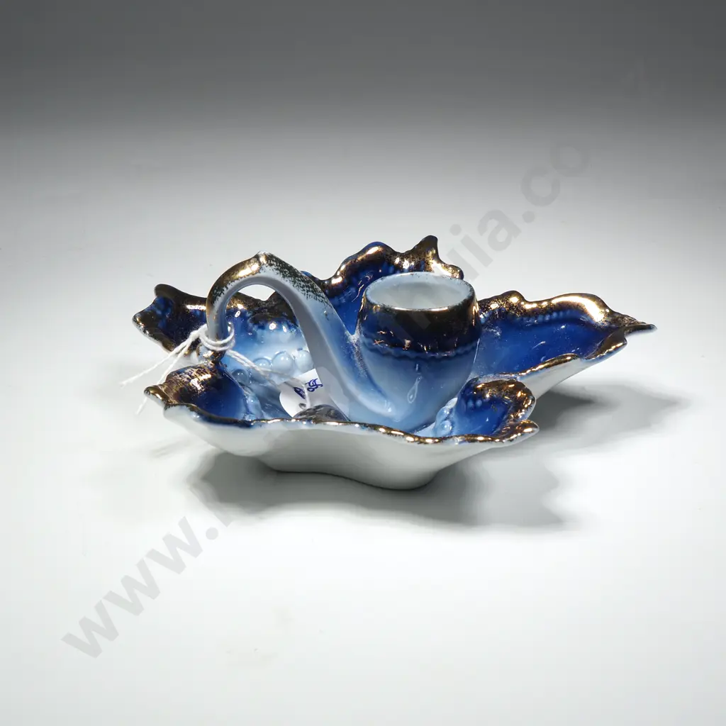 German Blue & White Wee Willie Winkie Porcelain Candlestick in Maple Leaf Design Image 1++