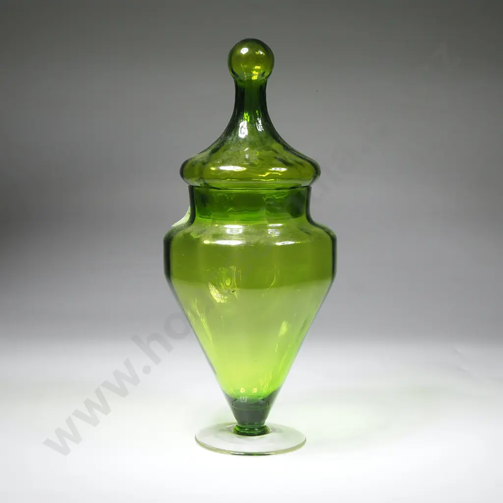 Vintage Italian Empoli Green Glass Lidded jar Image 1++