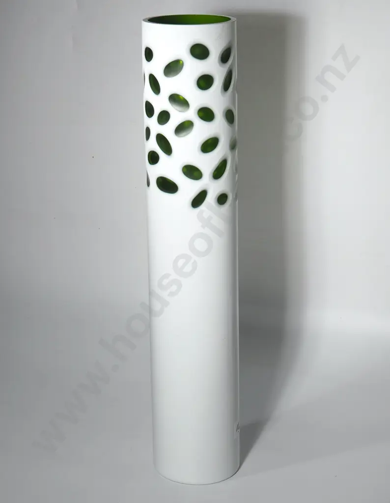 Green & White Overlay Case Tall Cylindrical Glass Image 1++