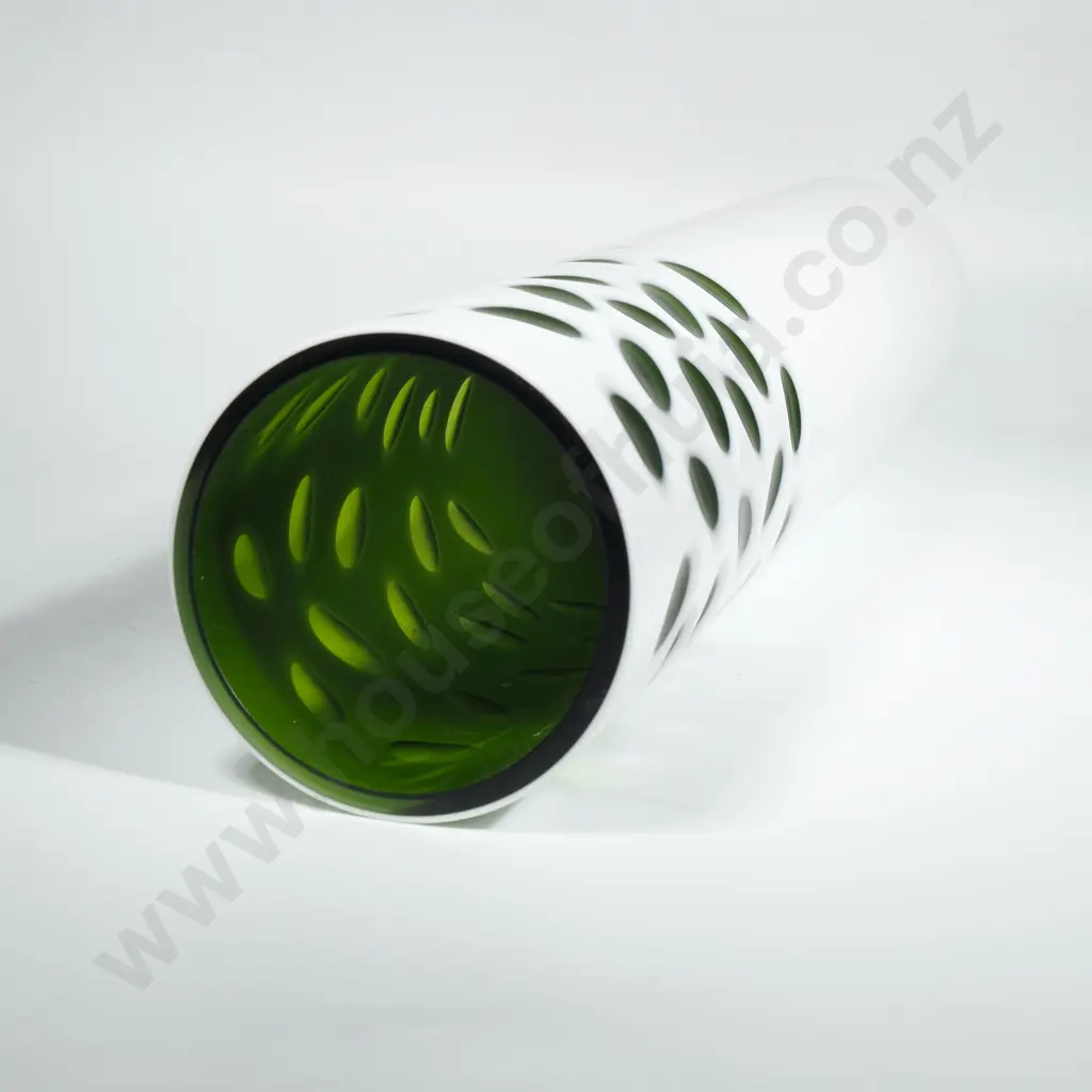 Green & White Overlay Case Tall Cylindrical Glass Image 1++