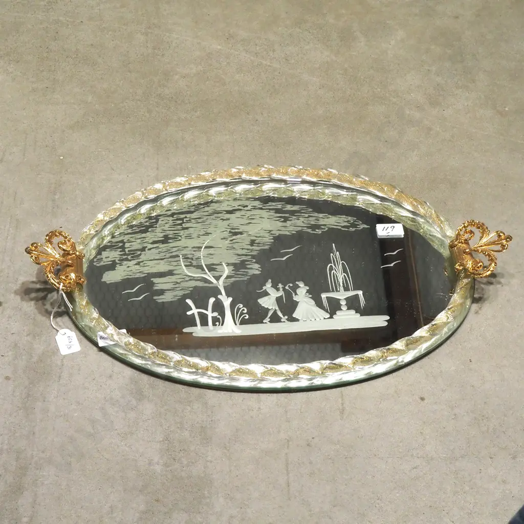Vintage Oval Murano Tray w Rope Twist Edge Edge & Gilt Handles Image 1++