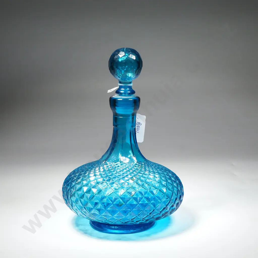 Vintage 1970s Empoli Genie  Blue Diamond Decanter w Stopper Image 1++