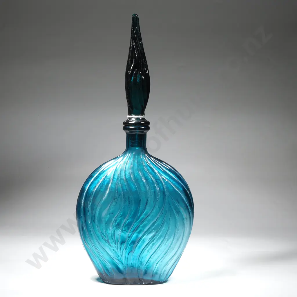 Vintage Blue Glass Genie Decanter Bottle from Empoli Image 1++