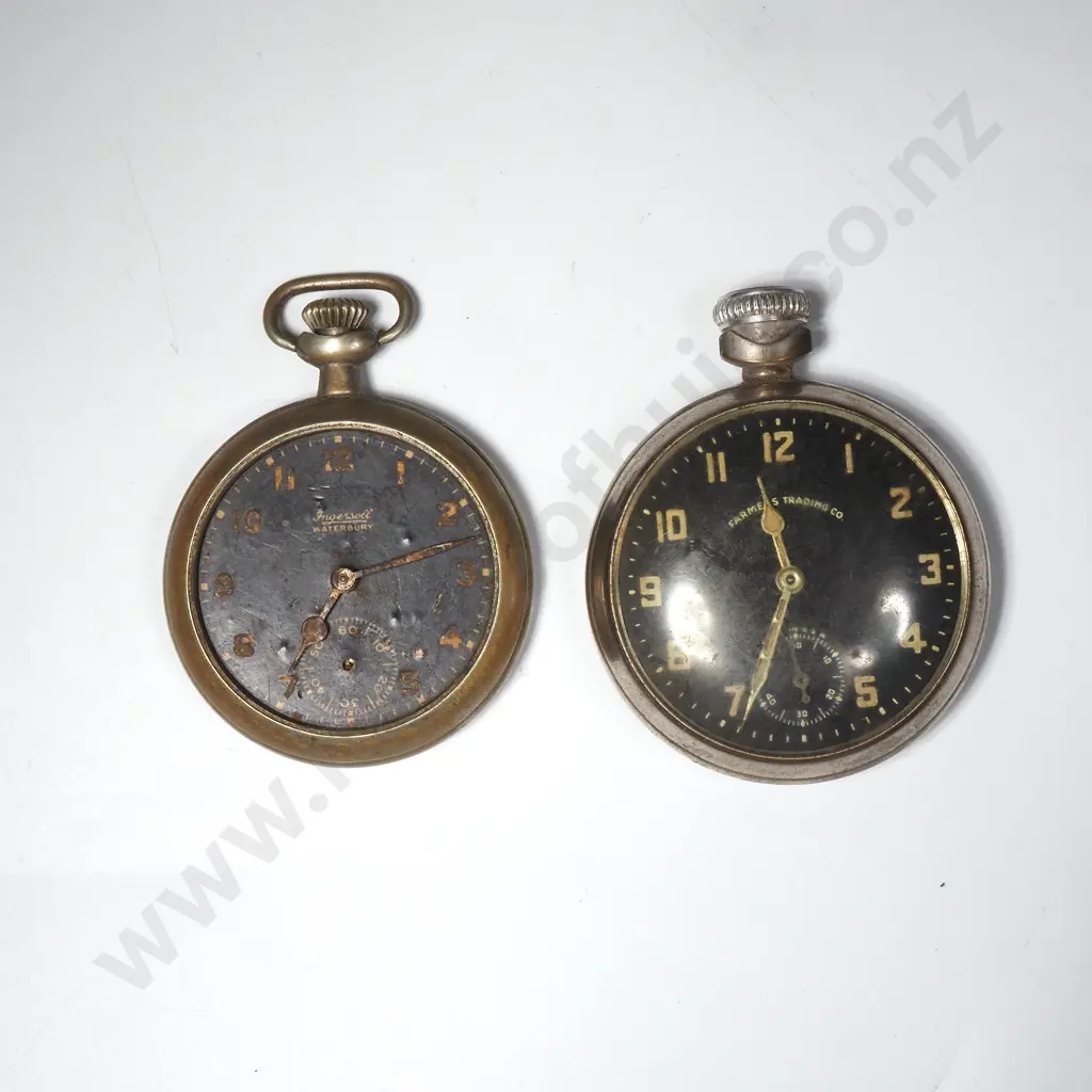 Two Half Hunter Pocket Watches W Black Dials. One Minus Glass Image 1++