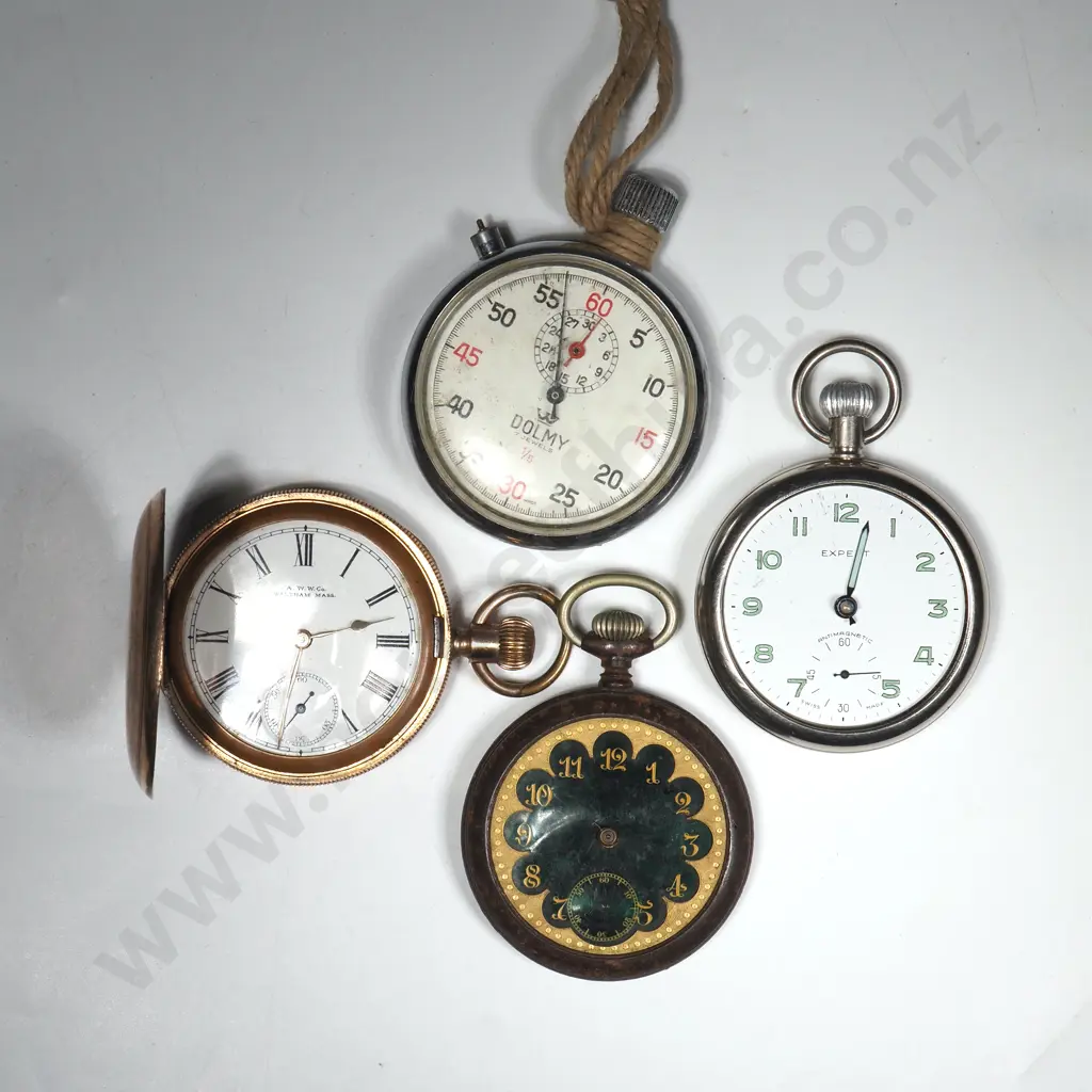 Gold Plate Hunter Pocket Watch, Vintage Dolmy Stop Watch  & Two Vintage Half Hunter Pocket Watches  Image 1++