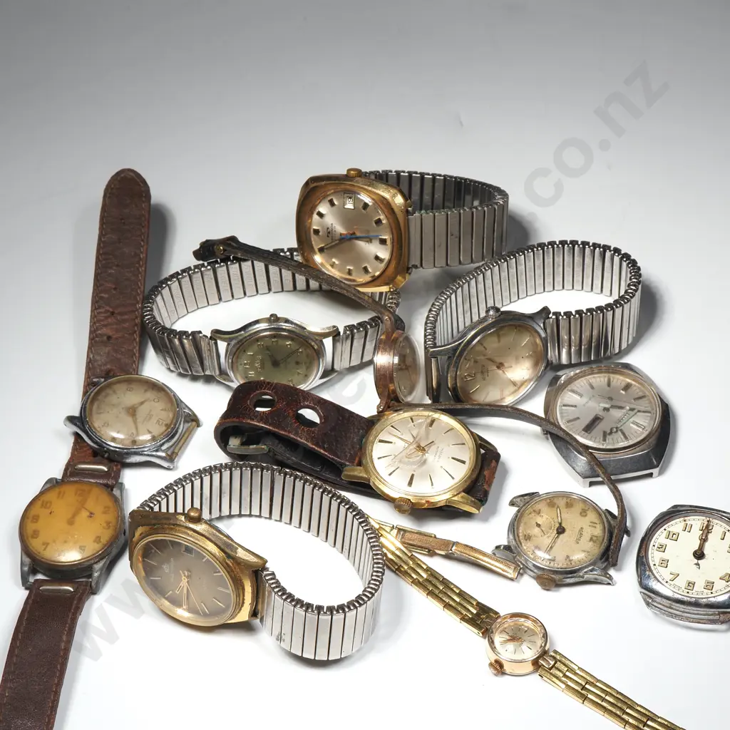 Quantity Of Vintage Gents Wristwatches. Many Without Straps Image 1++