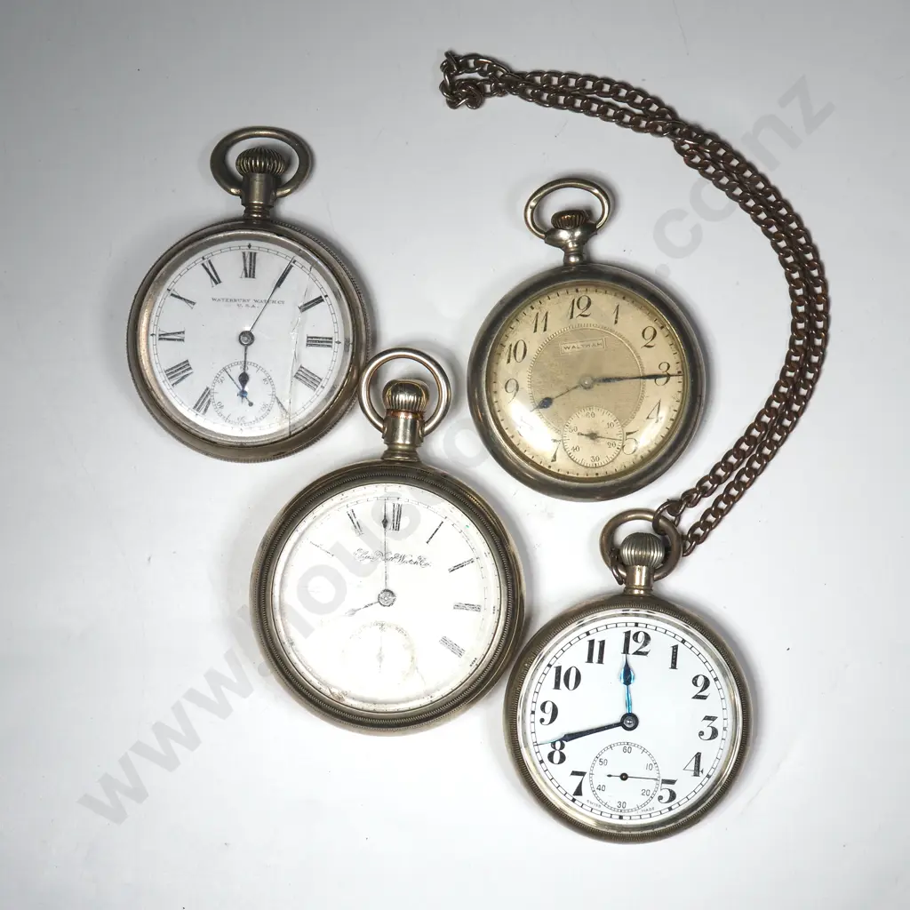 Four Antique Half Hunter Pocket Watches. One W Chain Image 1++