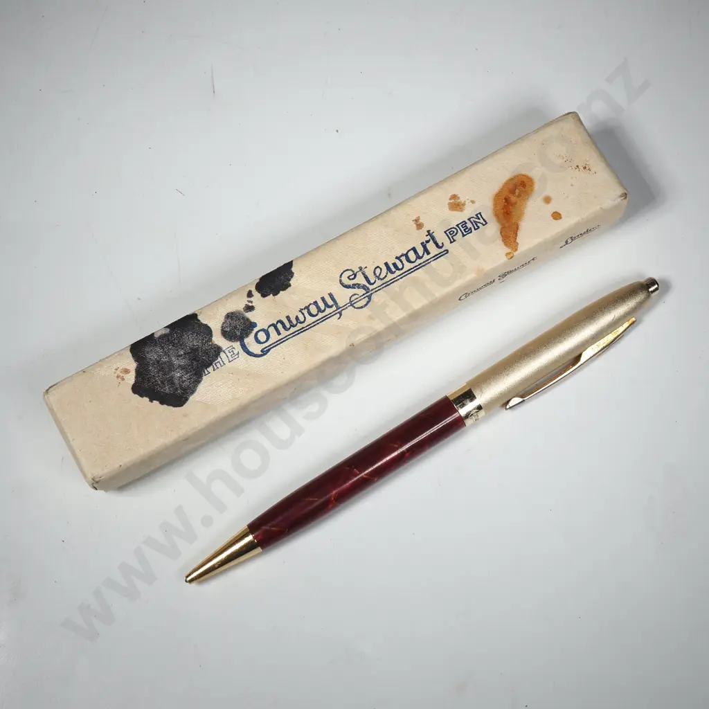 Vintage Conway Stewart Ball Point Pen  w Red Textured Body & Gold Tone Cap Image 1++