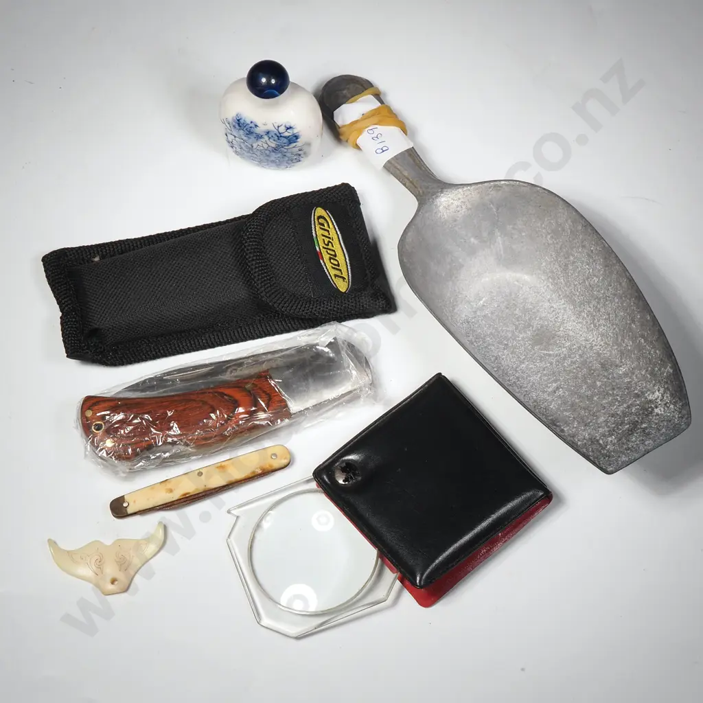 Grisport Pocket Knife & Original Sheath, Bone Handled Pocket Knife, Bone Whales Tail Pendant, Image 1++