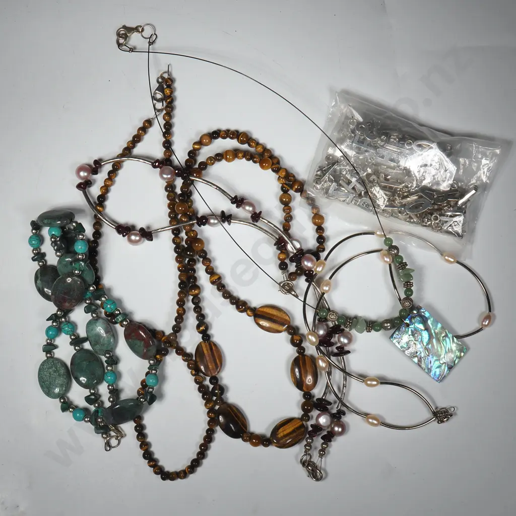 Six  Bead Necklaces & a Large Quantity of Alphabet Silver Tone Pendants Image 1++