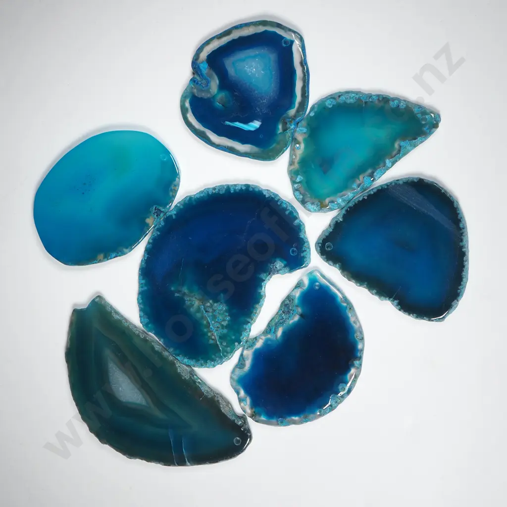 Seven Decorative Slices of Blue Agate Image 1++