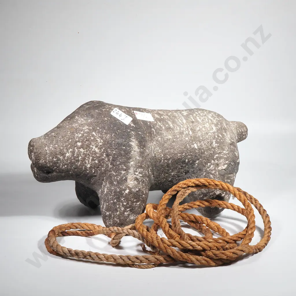Roped Stone Pig Sculpture - Hagen Area, New Guinea Image 1++