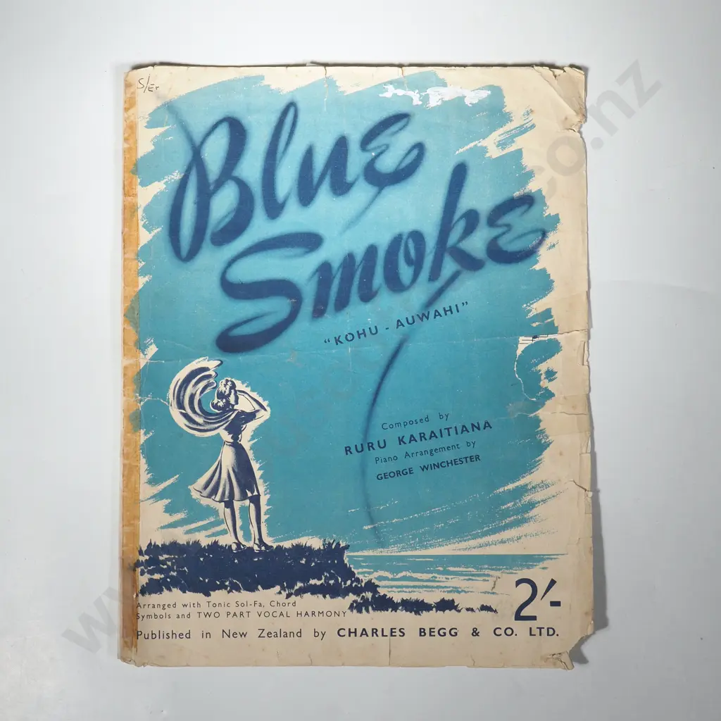 Vintage Sheet Music Cover for The Song 'Blue Smoke' by NZ Ruru Karatiana, Published in 1947 by Charles Begg & Co. Image 1++