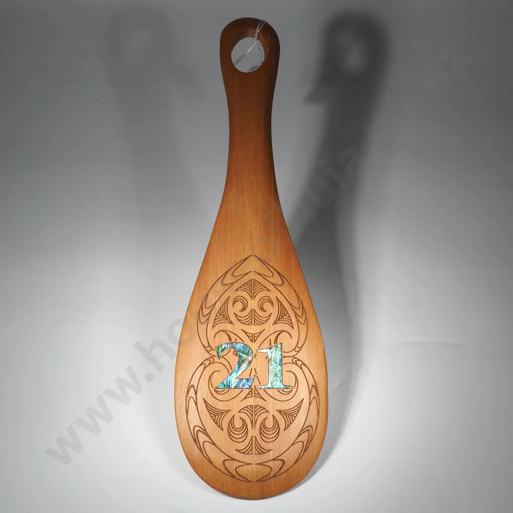 Wooden Maori Inspired 21st Birthday Patu w Paua Shell Inlay Image 1++