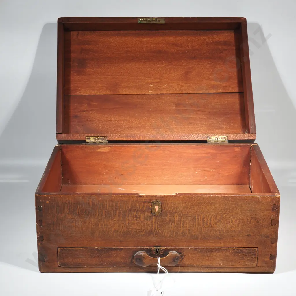 Vintage Wooden Storage Box w Sectional Drawer Below Image 1++