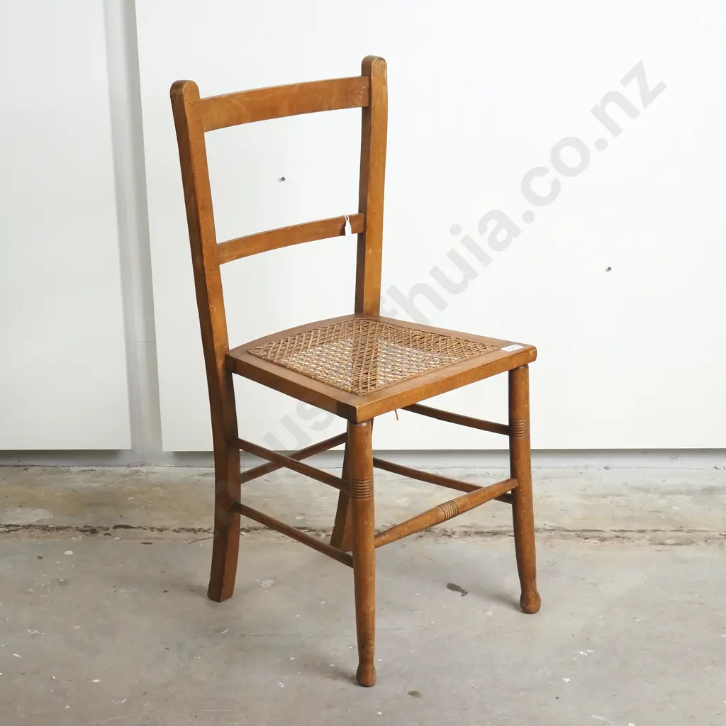 Edwardian Wooden Occaisonal Chair w Cane Seat Image 1++