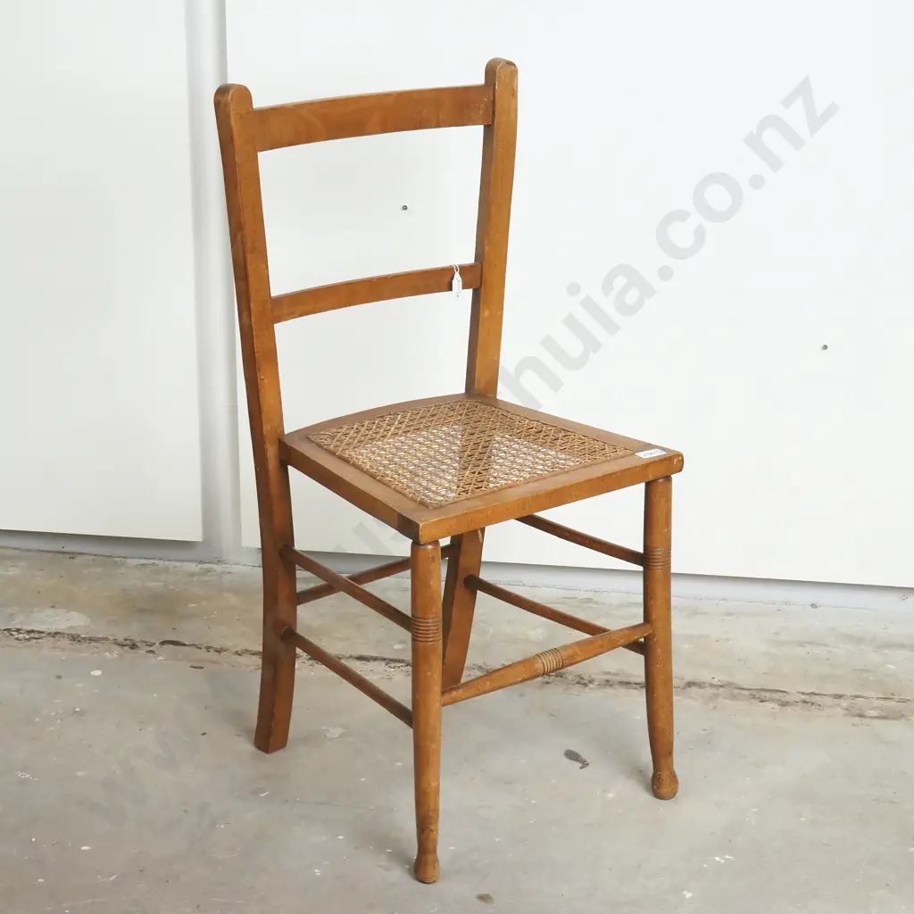 Edwardian Wooden Occaisonal Chair w Cane Seat Image 1++