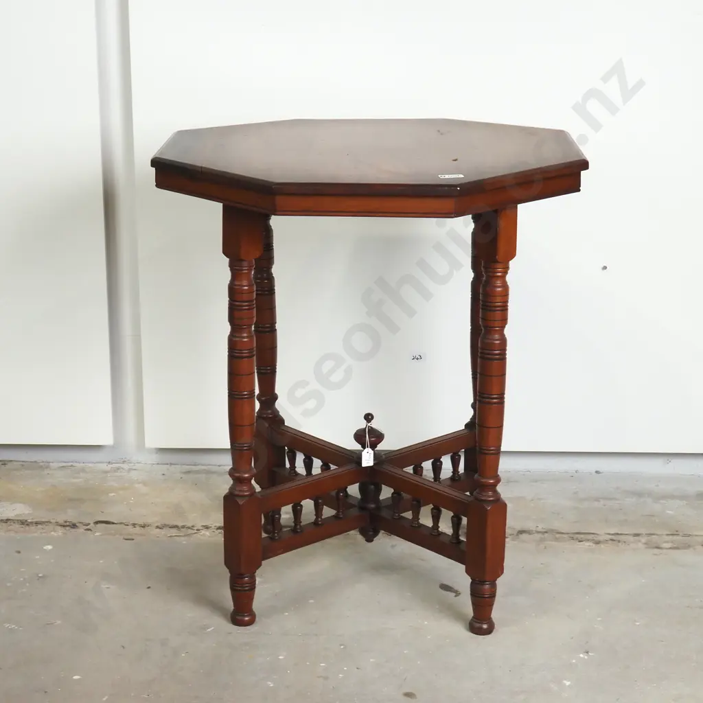 Edwardian Octagonal Occasional Table w A Crossed Spindle Stretchered Base Image 1++