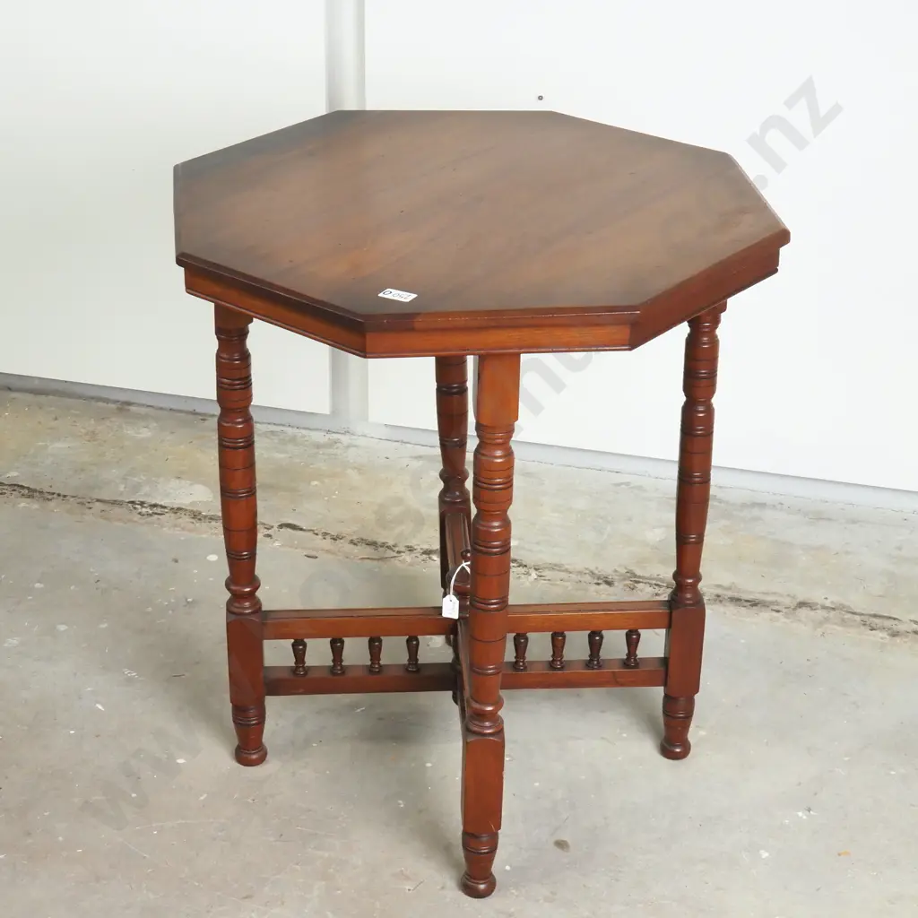Edwardian Octagonal Occasional Table w A Crossed Spindle Stretchered Base Image 1++
