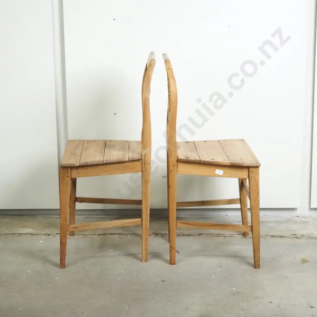 Two Rustic Wooden Kitchen Chairs w Slatted Back & Solid Seat Image 1++