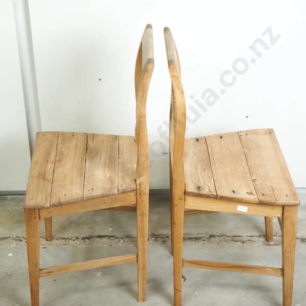 Two Rustic Wooden Kitchen Chairs w Slatted Back & Solid Seat Image 1++