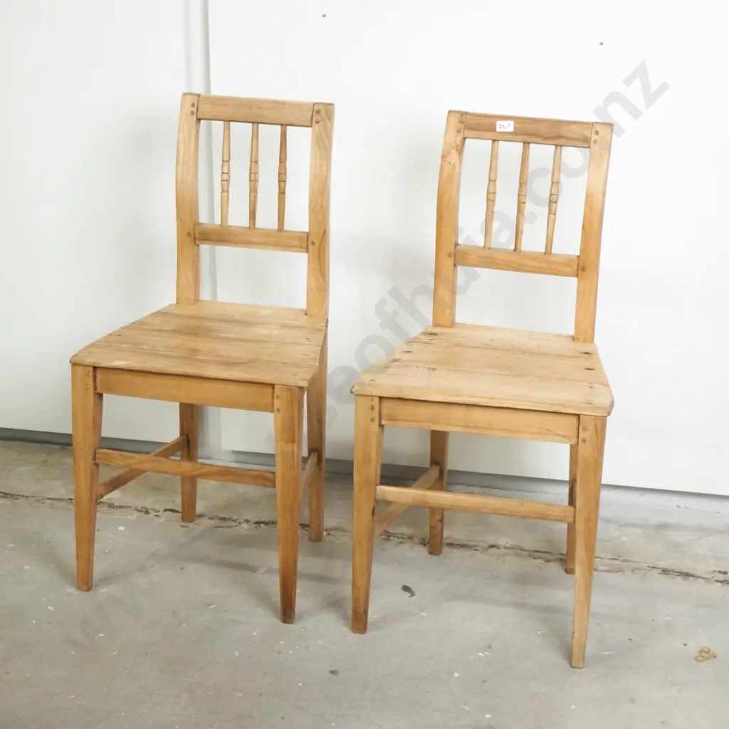 Two Rustic Wooden Kitchen Chairs w Slatted Back & Solid Seat Image 1++