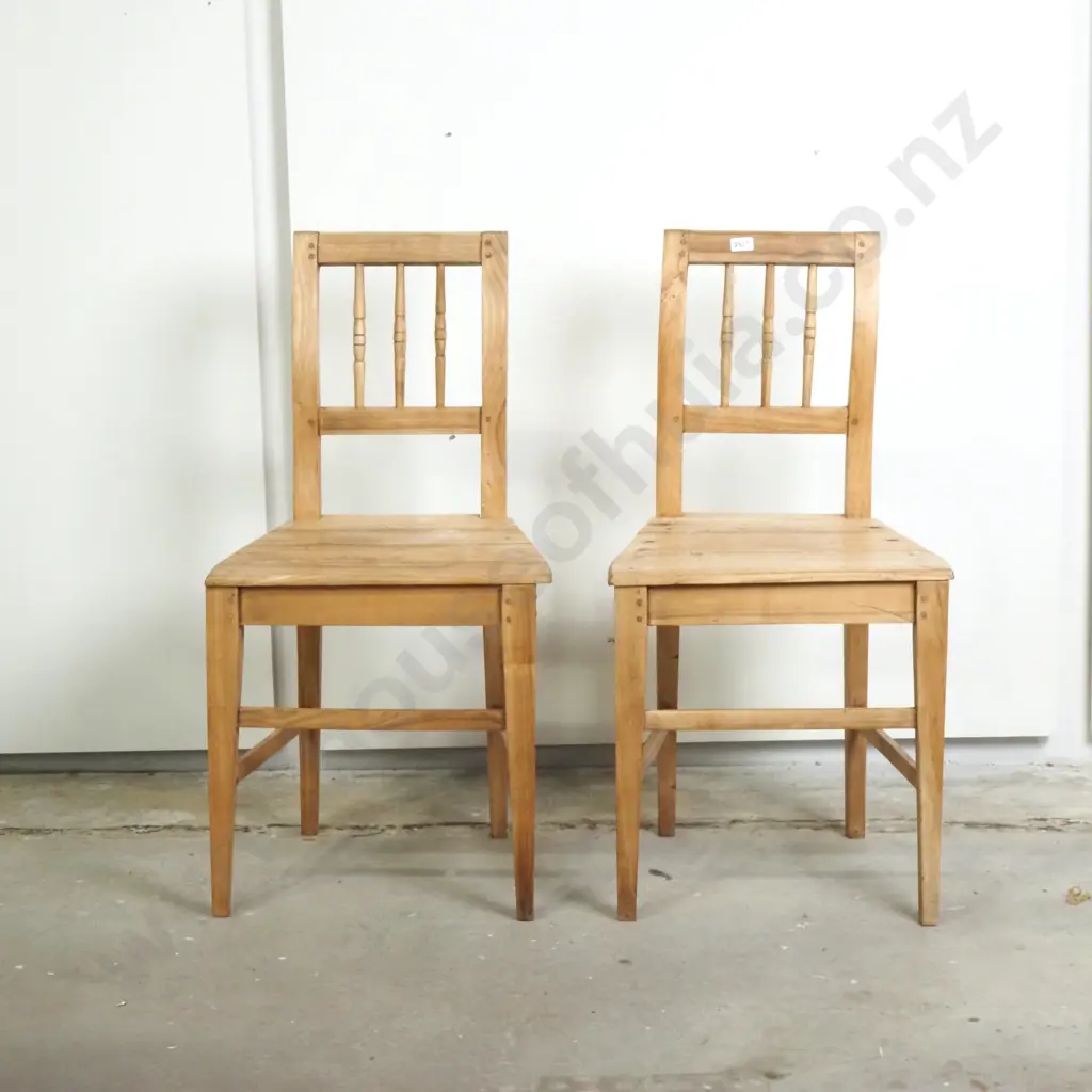 Two Rustic Wooden Kitchen Chairs w Slatted Back & Solid Seat Image 1++