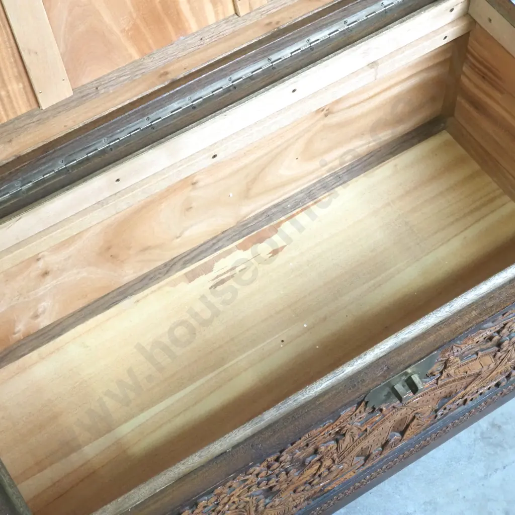 Heavy Brown Carved Camphor Chest. Image 1++