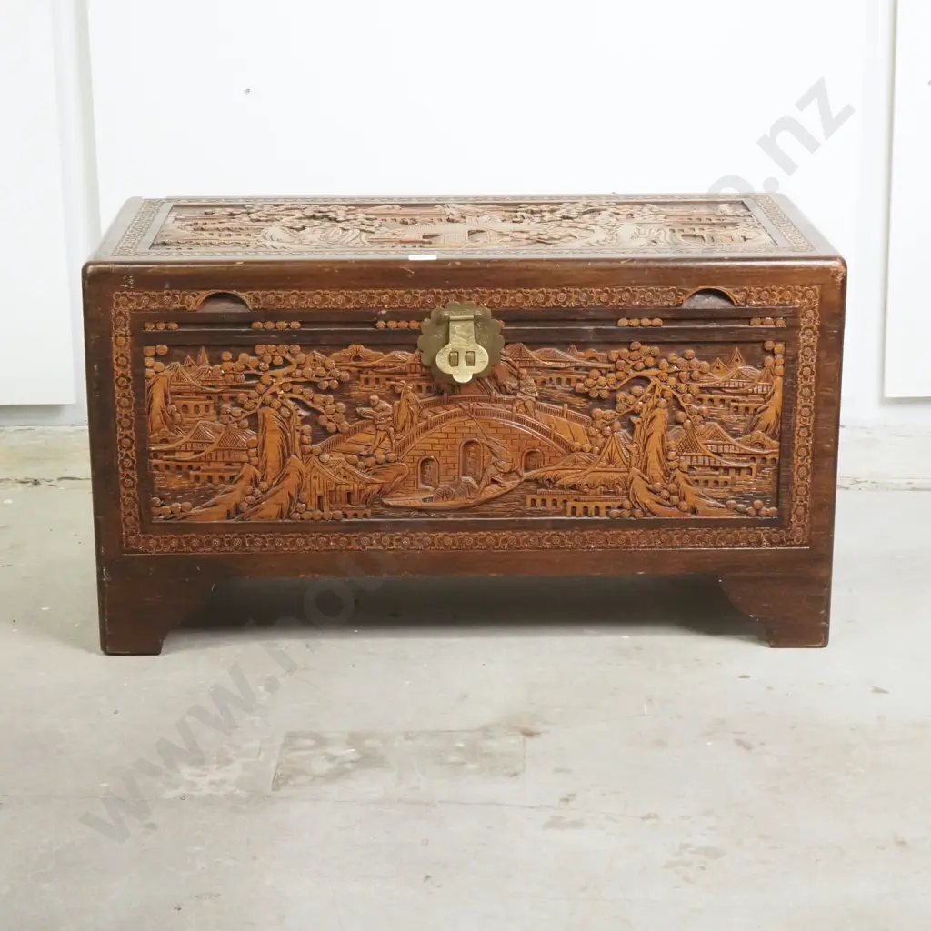 Heavy Brown Carved Camphor Chest. Image 1++
