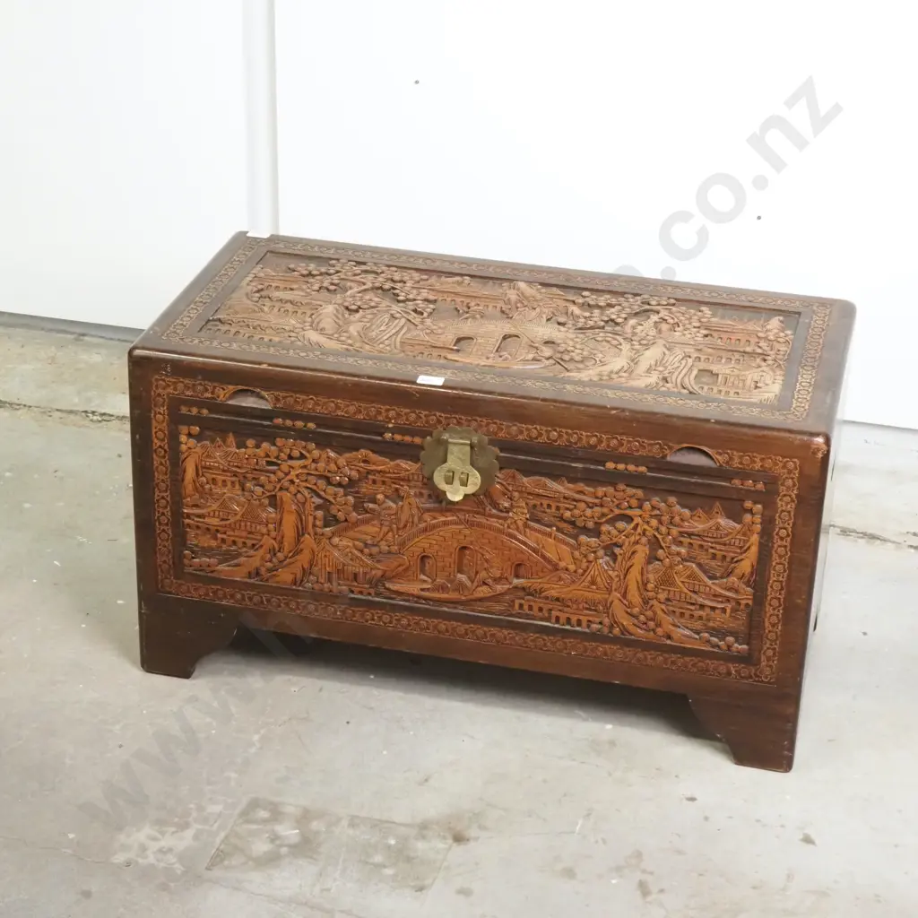 Heavy Brown Carved Camphor Chest. Image 1++