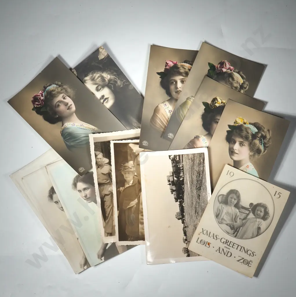 Eleven Postcards & Two Vintage Photograph, Postcards Mainly Tinted Portraits of Young Women Image 1++