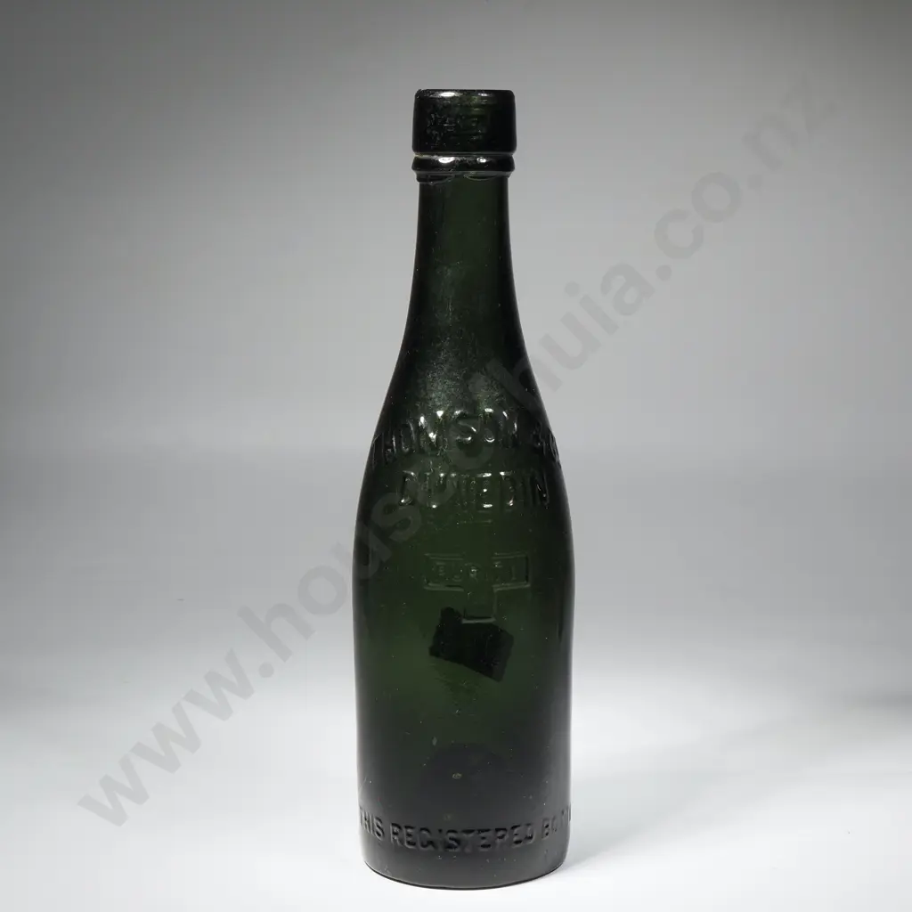 R Powley & Co Brown Glass Beer Bottle from Dunedin w Embossed Moa Mark Trademark Image 1++