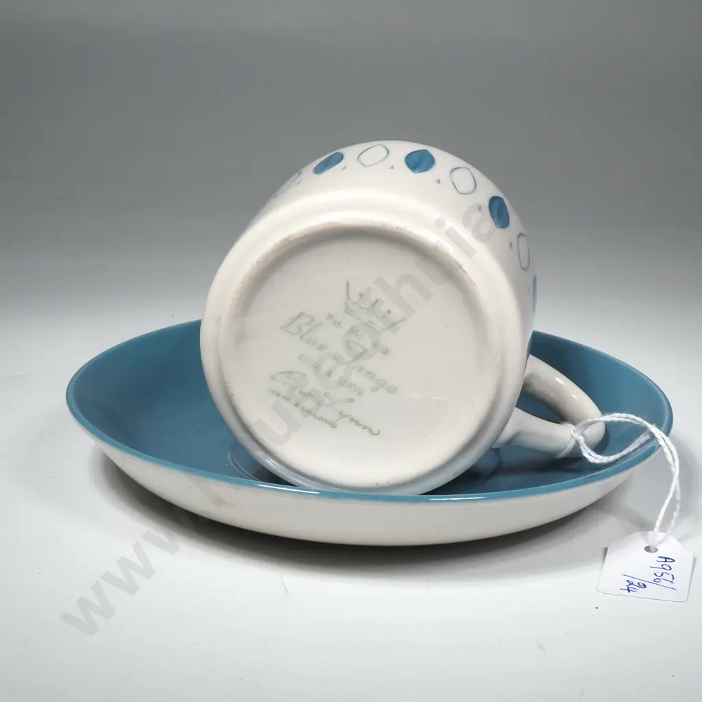 Crown Lynn Potteries Limited; Blue Tango Coffee Can and Saucer; Circa 1963 Image 1++