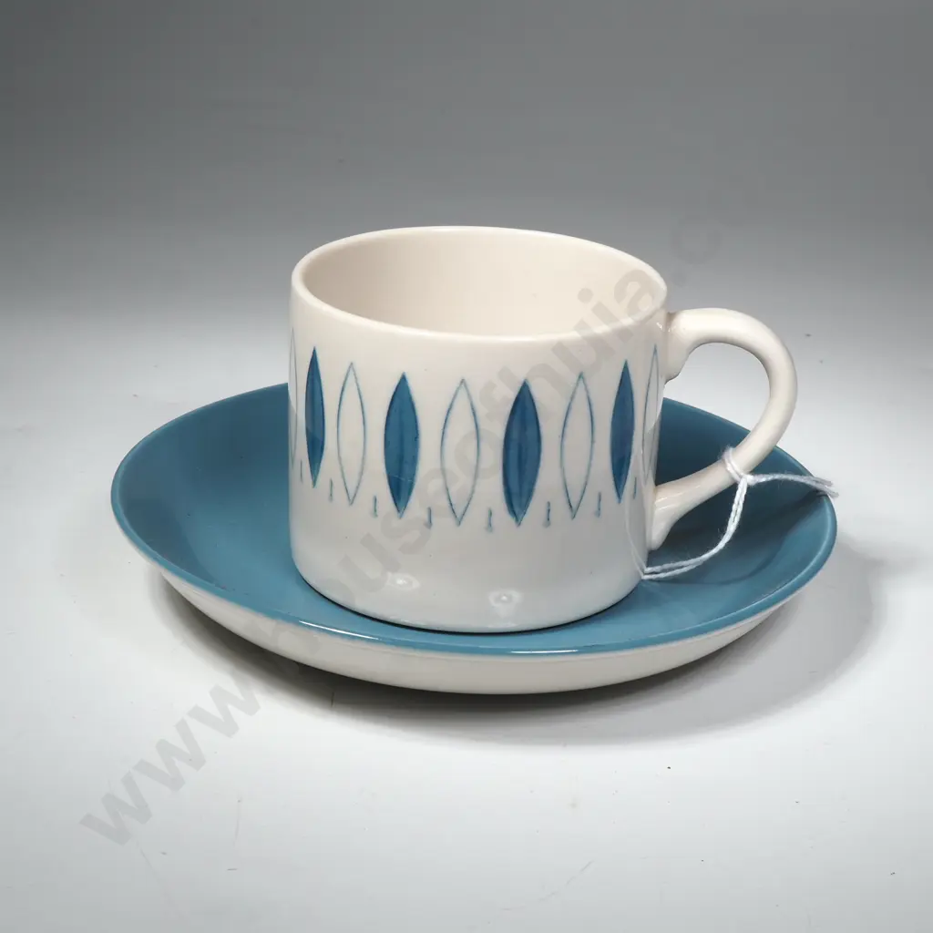 Crown Lynn Potteries Limited; Blue Tango Coffee Can and Saucer; Circa 1963 Image 1++