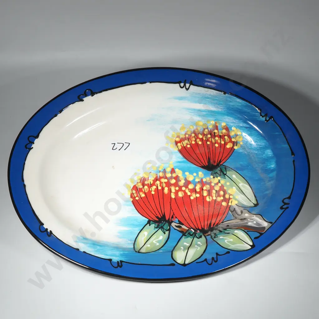 Large Pottery Ashet Decorated W Pohutakawa Design,Verso Greetings Wishing Merry Christmas from the Opus Corporation Image 1++