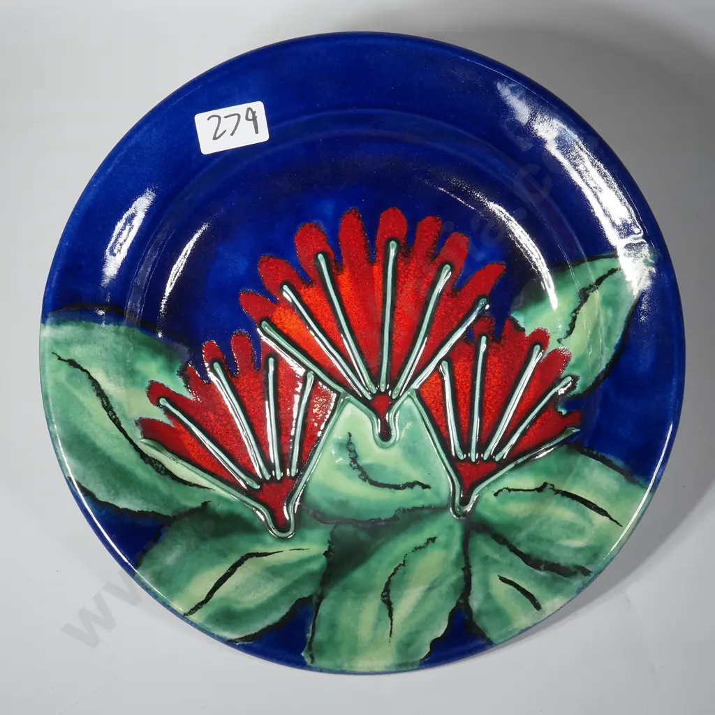 Morris & James Handcrafted Pottery Platter Decorated w  Pohutukawa Image 1++