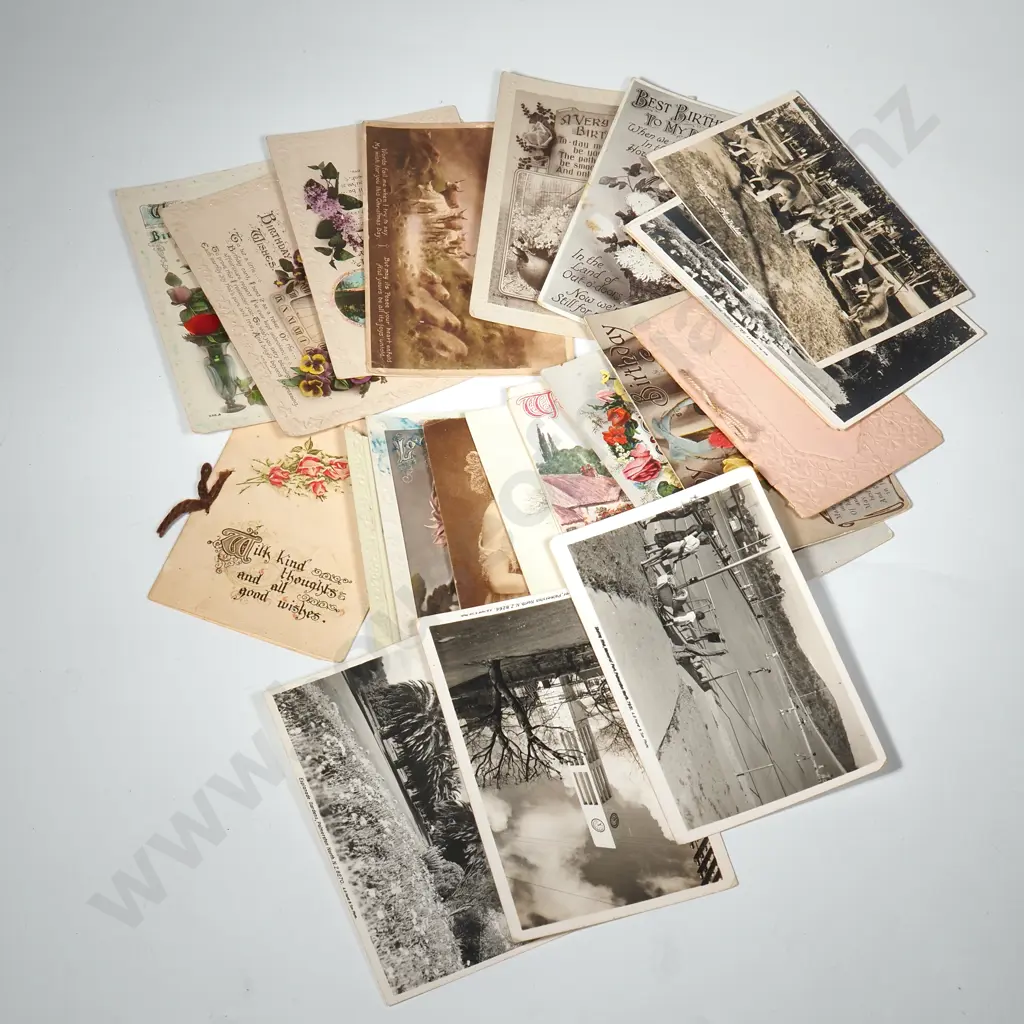 Vintage Postcards -Some Early NZ Scenes, Fielding & Palmerston North, Reotahi Wangarei Heads & Birthday Greetings Image 1++