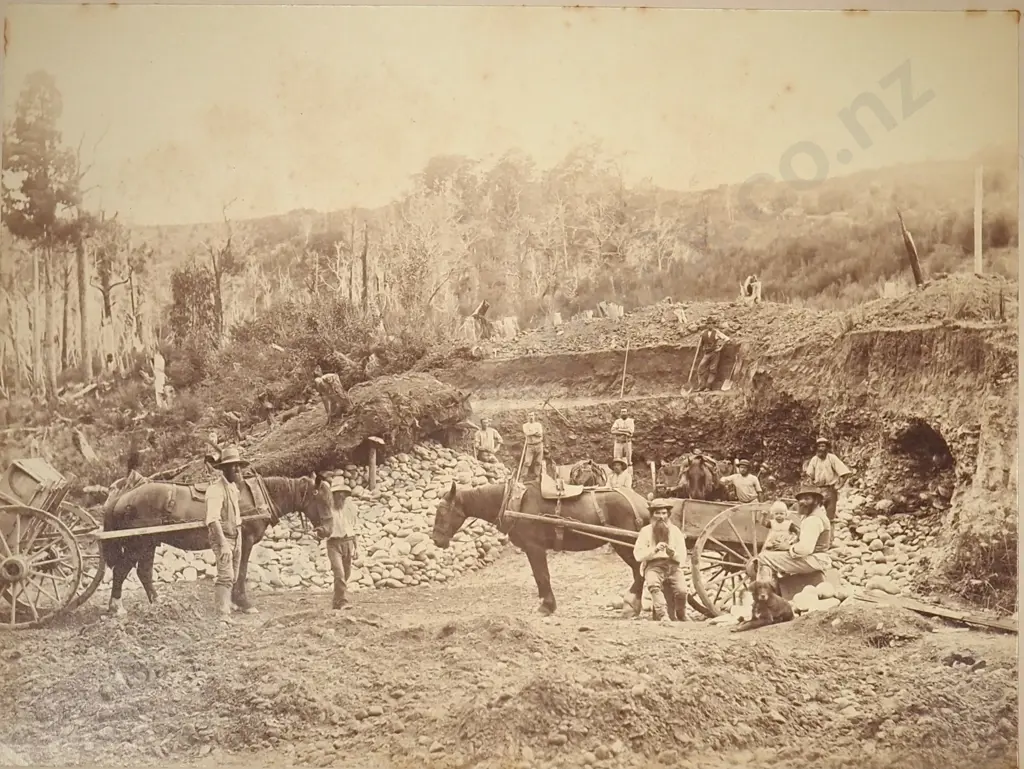 Antique Photograph Depicting  the Transport Of Gravel by Horse & Cart, titled  'Lash's Gravel Pit' by W E Brown, Nelson Image 1++