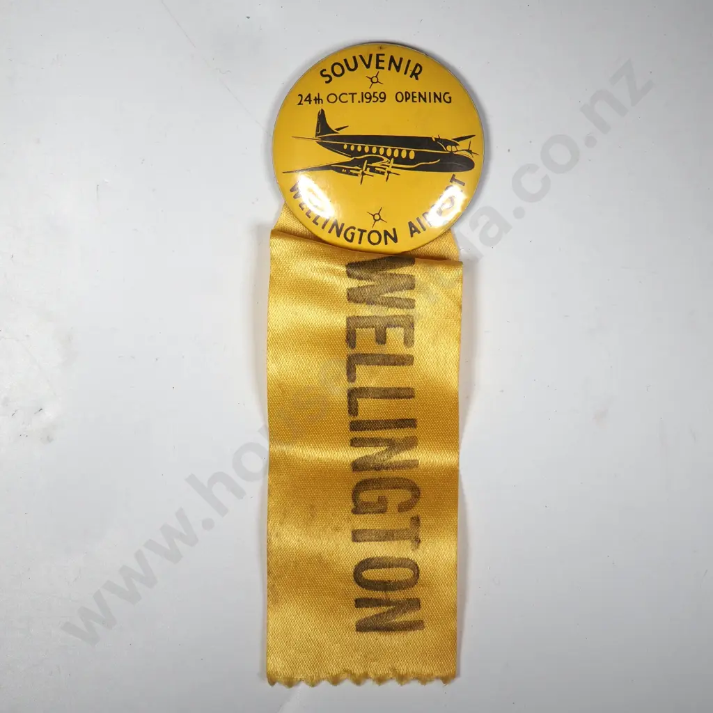 Souvenir Pin & Ribbon for the Opening of Wellington Airport  Image 1++