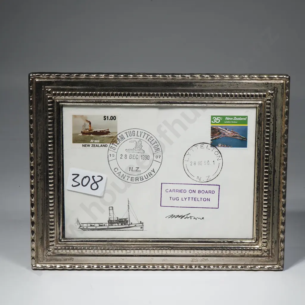 Souvenir Commemorating a Voyage of the Steam Tug Lyttleton in a Silver Tone Frame Image 1++