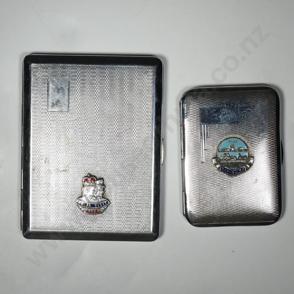 Two Chrome Cigarette Cases. One Fiat Oamaru & The Other "The Royal Visit 1953-54" Image 1++