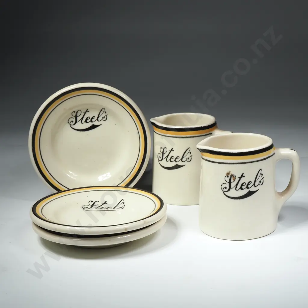 Two Small Jugs & Three Jam Dishes w 'Steels' Logo Imported into NZ from Grindley & Co England by Gibson & Paterson Wgt Image 1++