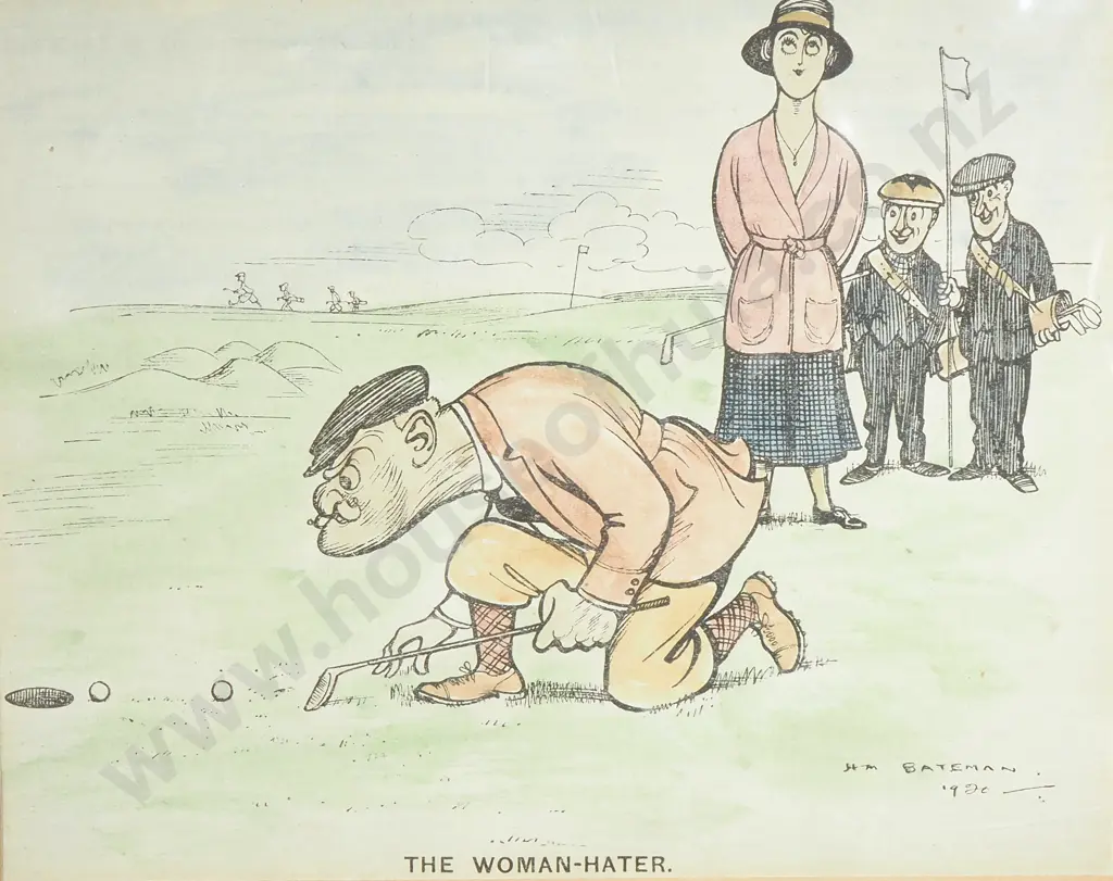 Post WW1 Golf Theme "The Woman - Hater"  Original Print 1920 Cartoon by H.E.Bateman. Image 1++