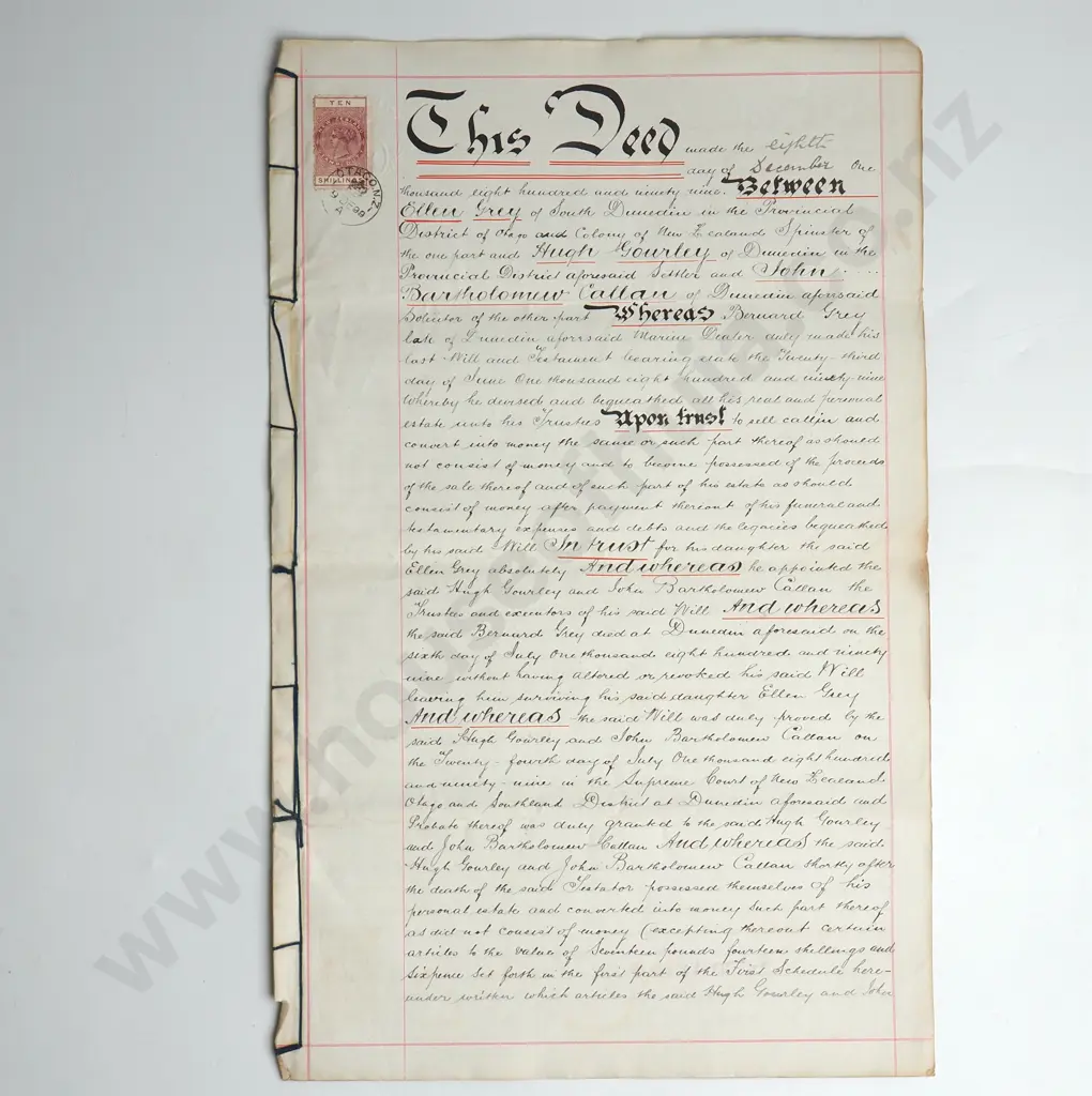 Deed - South Dunedin New Zealand - 1889 Image 1++