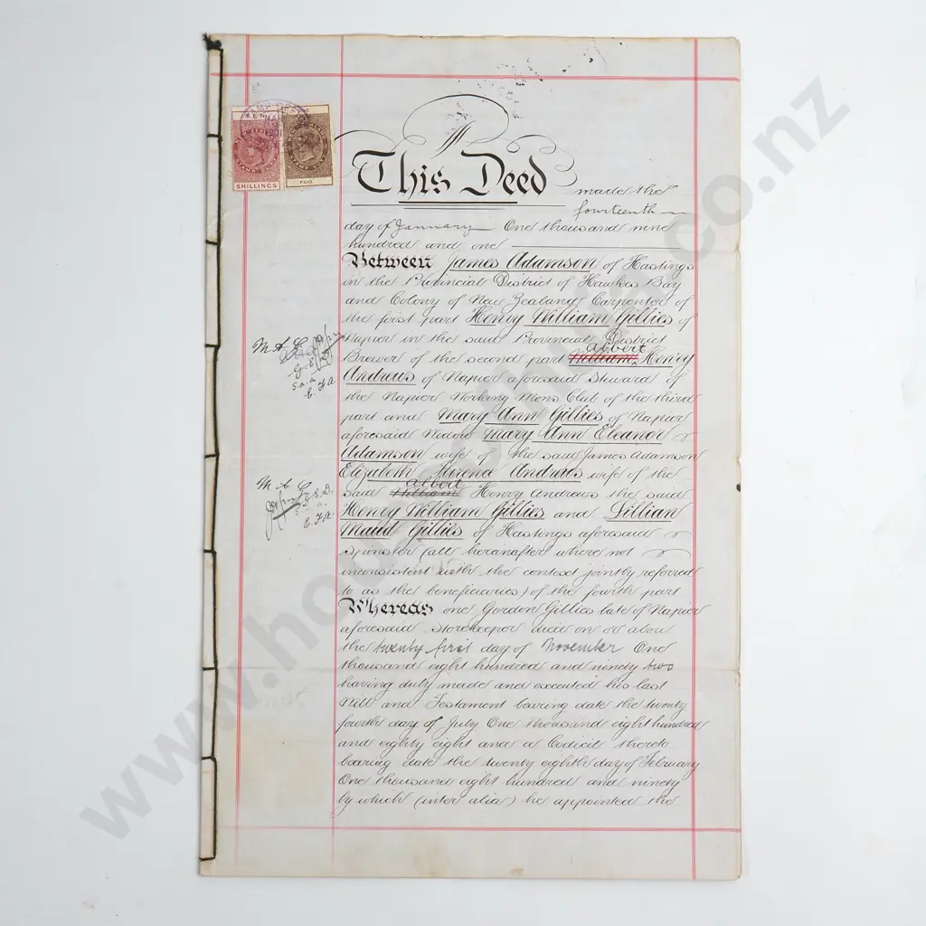 Deed - Hawkes Bay New Zealand - 1901 Image 1++