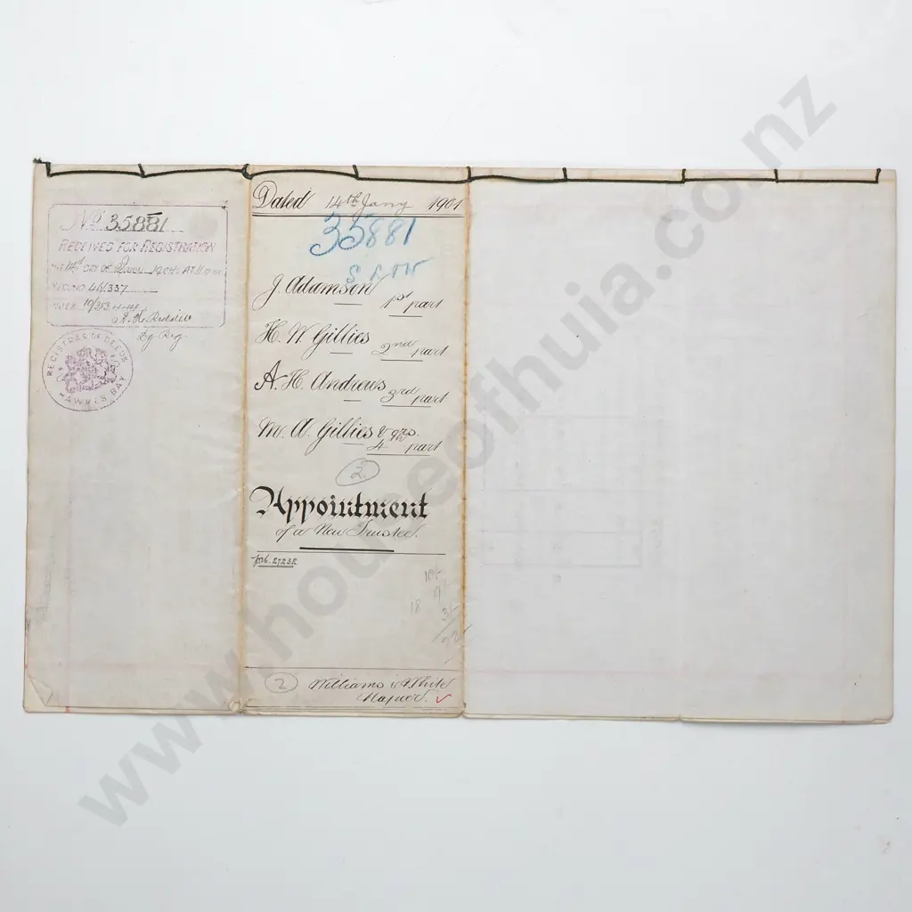 Deed - Hawkes Bay New Zealand - 1901 Image 1++