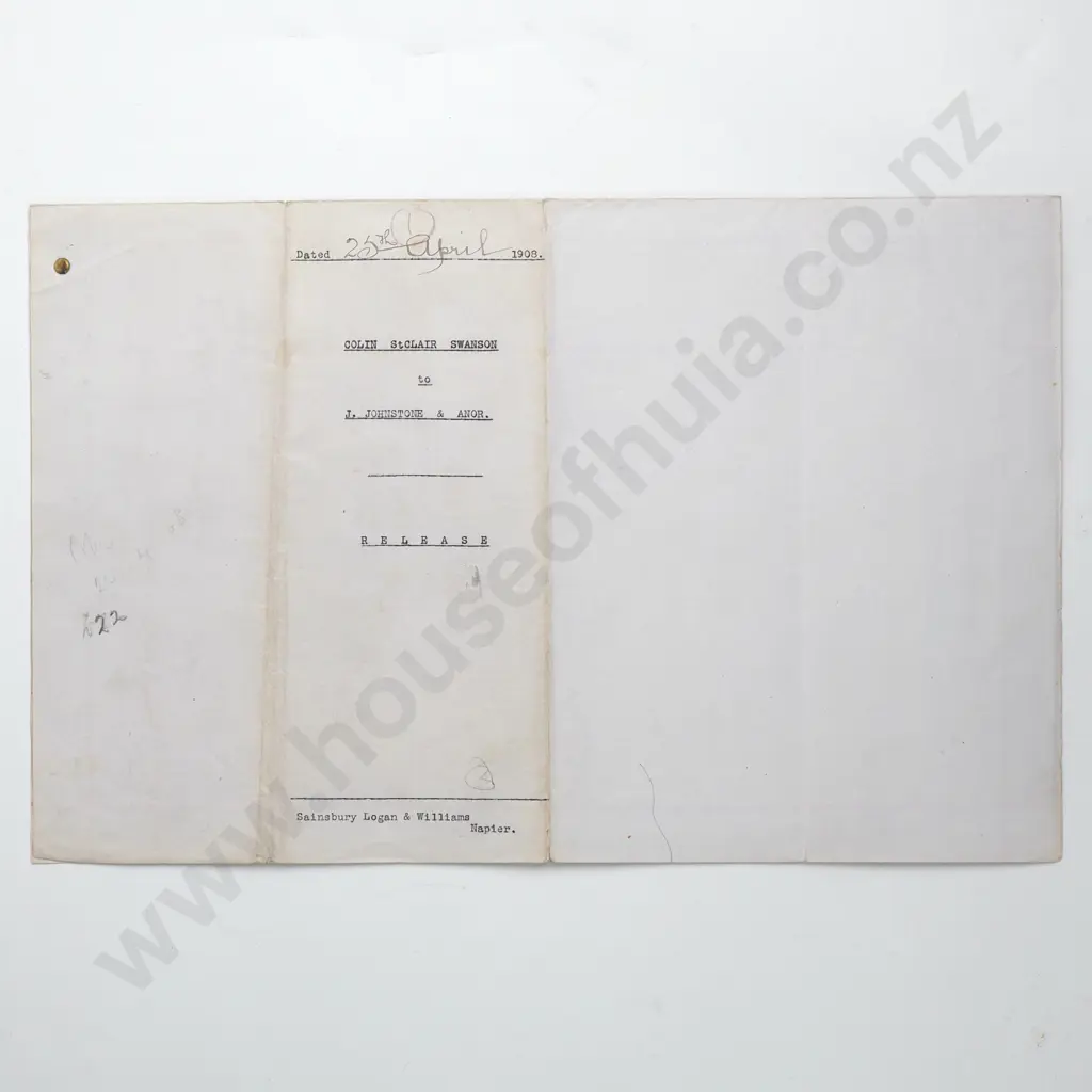 Deed - Napier New Zealand - 1908 Image 1++