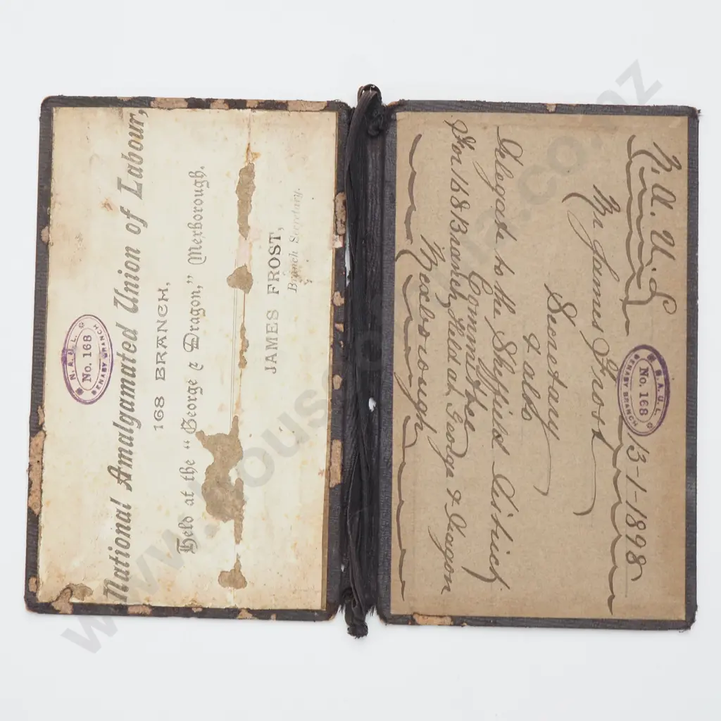 Membership Book for the National Amalgamated Union of Labour for James Frost, who Served as Secretary Image 1++